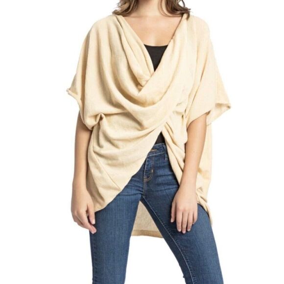 $68.00 Save The Ocean Recycled Knit Twist Poncho, Ivory - Picture 1 of 8